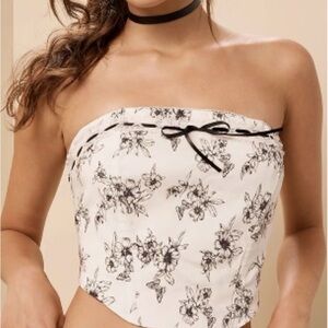PacSun Black and White Floral Strapless Crop Top